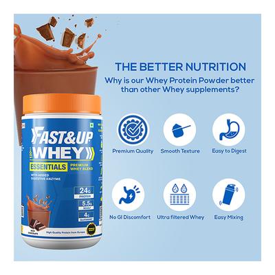 Fast&Up Whey Essentials Premium Whey Blend Powder - Rich Chocolate 480 gm - Whey Proteins