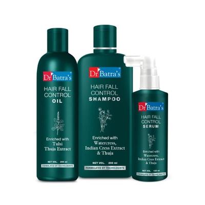 Dr Batra's Hair Fall Control Shampoo 200 ml + Hair Fall Control Oil 200 ml + Hair Fall Control Serum 125 ml - Hair Treatment