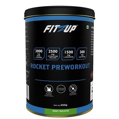 Fitzup Rocket Pre Workout Powder - Fruit Mint Mojito Flavour 450 gm - Workout Essentials