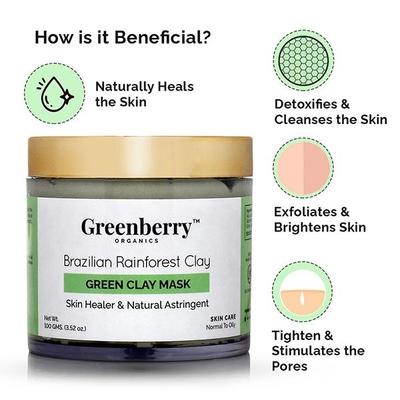 Greenberry Organics Brazilian Rainforest Green Clay Mask 100 gm - Masks & Peels