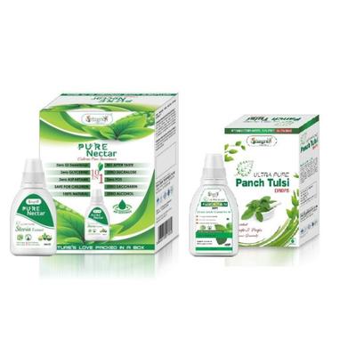 Vringra Pure Nectar Stevia Extract Sweetener Drops 20 ml + Vringra Ultra Pure Panch Tulsi Drops 30 ml - Diabetes Care (Ayush)