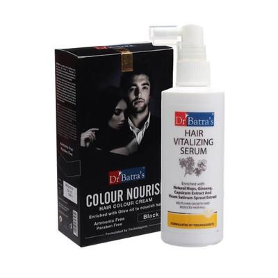 Dr Batra's Hair Vitalizing Serum 100 ml + Colour Nourish Hair Color Cream - Black - Hair Treatment