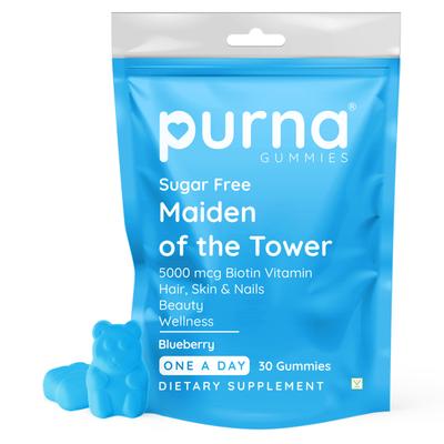 Purna Gummies Sugar Free Biotin Blueberry Flavour Gummy for Hair, Nails and Skin, 1 Daily 30's - Hair & Skin