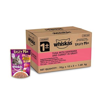 Whiskas Tasty Mix Tuna with Kanikama and Carrot in Gravy (Pack 70gm x 24) 1680gm - Petfood