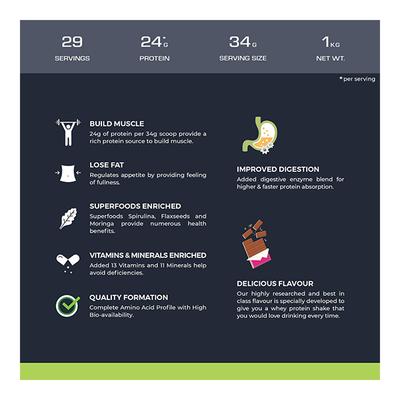 Nutrabay Wellness Vegan Plant Protein + Superfoods - Rich Chocolate 1 kg - Whey Proteins