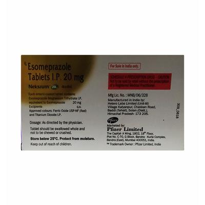 Neksium 20mg Tablet 10'S - Ulcer/Reflux/Flatulence-Aaa