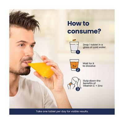 Wellbeing Nutrition Vitamin C + Zinc Effervescent Tablet - Zesty Orange (Pack of 4 x 16's) - Multi-Vitamins