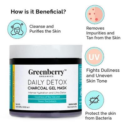 Greenberry Organics Daily Detox Charcoal Gel Mask 100 gm - Masks & Peels