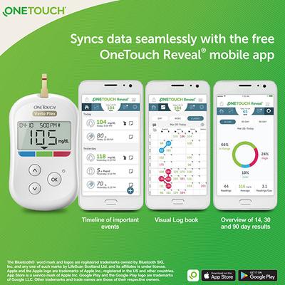 OneTouch Verio Flex Combo Pack (Glucometer 1's + Test Strip 50's + Delica Plus Lancet (Pack of 2 x 25's)) - Blood Glucose Monitors/Strips