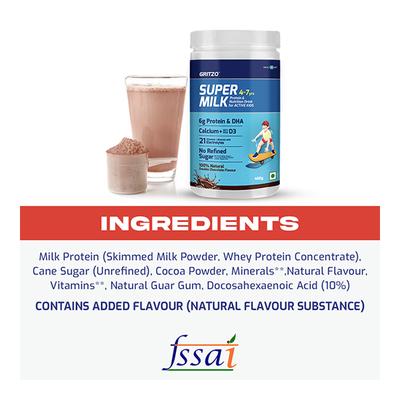 Gritzo SuperMilk Kids Nutrition Drink Powder (4-7 yrs) - Double Chocolate 400 gm - Nutritional Supplement