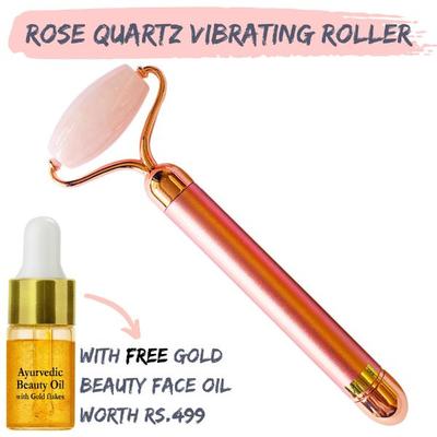 Natural Vibes Rose Quartz Vibrating Roller + Free Gold Ayurvedic Beauty Oil - Perfumes (Edt/Edp)