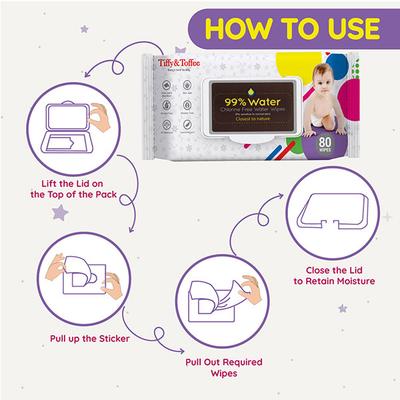 Tiffy & Toffee Chlorine Free Wet Wipes - Aloe Vera 80's (Buy 1 Get 1 Free) - Diapers & Wipes