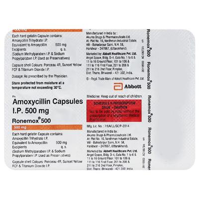 Ronemox 500mg Capsule 10'S - Bacterial Infections-Pen
