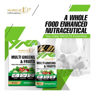 MuscleXP Multi Greens & Fruits Multivitamin Tablet 60's - Multi-Vitamins