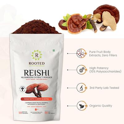 Rooted Active Naturals Reishi Mushroom Extract Powder 120 gm - Pure Herbs