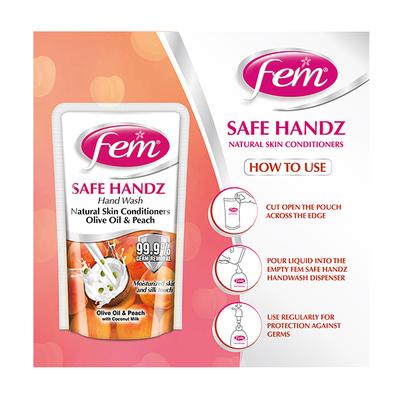 Fem Soft Handz Handwash - Olive Oil & Peach 185 ml - Hand Wash & Soaps