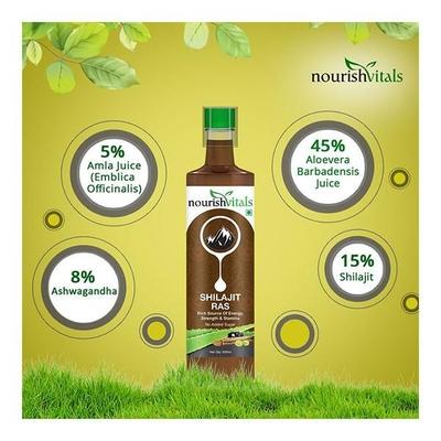 Nourish Vitals Shilajit Ras Juice with Aloe Vera - Rich Source of Energy Strength & Stamina 500 ml - Speciality Medicines