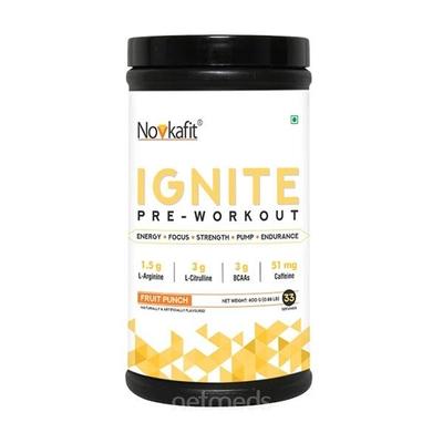 Novkafit Ignite Pre Workout Fruit Punch Flavour 33 Servings 400 gm - Workout Essentials