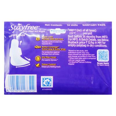 Stayfree Dry-Max All Nights Ultra Dry XXL Pads 14's - Sanitary Napkins