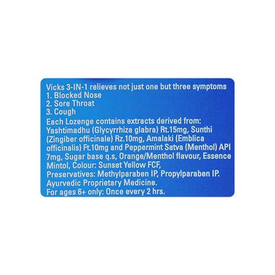Vicks 3-in-1 Cough-Nose-Throat Lozenges - Orange Menthol 8's - Sore Throat Lozenges