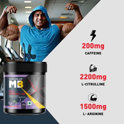 MuscleBlaze Pre Workout 200 Powder - Furious Grape 100 gm - Workout Essentials