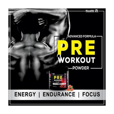 HealthVit Fitness Advanced Formula Pre-Workout Powder - Watermelon Tequila Flavour 300 gm - Workout Essentials