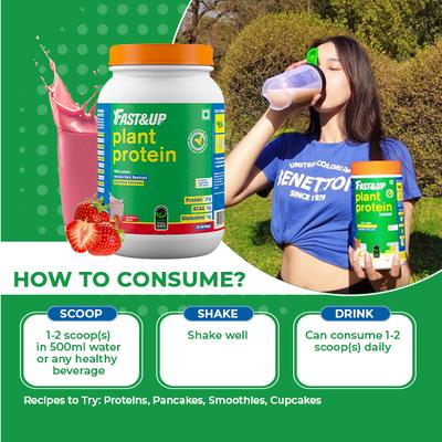 Fast&Up Vegan Plant Protein Powder - Strawberry Splash Flavour 1320 gm - Whey Proteins