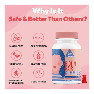 Zinga Vita Biotin Hair Gummies for Women - Strawberry 60's - Hair & Skin