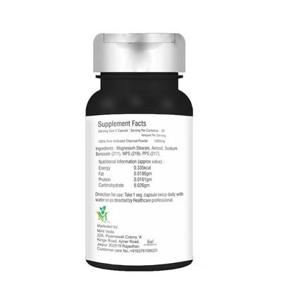 Mint Veda Activated Charcoal Veg Capsule 60's - Herbal Dietary Supplement