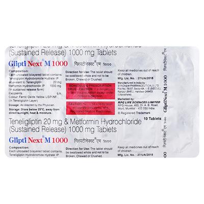 GLIPTI NEXT M 1000mg Tablet 10's - Diabetes-Ant