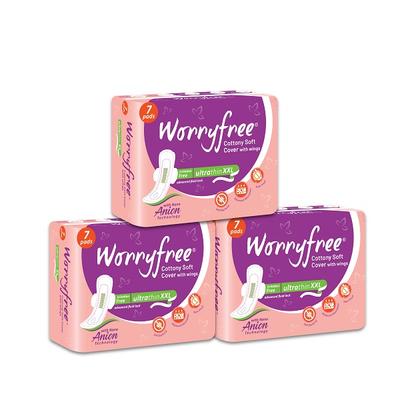 Worryfree Cottony Soft Ultrathin Sanitary Pad - XXL (Pack of 3 X 7's) - Sanitary Napkins