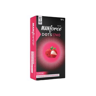 Manforce Dots 1740 Extra Dotted Condoms - Litchi 10's - Plain/Flavoured Condoms