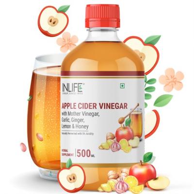 INLIFE Apple Cider Vinegar with Garlic Ginger Lemon Honey & Mother of Vinegar 500 ml - Apple Cider Vinegar - Acv