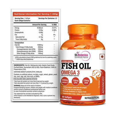 St.Botanica Enteric-Coated Fish Oil Omega 3 Softgels 60's - Omega Fish Oil Fatty Acids