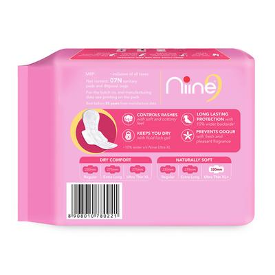 Niine Naturally Soft Sanitary Pads with Biodegradable Disposal Bags - Ultra Thin XL+ (Pack of 3 x 7's) - Sanitary Napkins