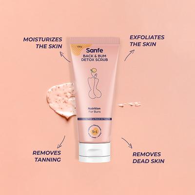 Sanfe Back & Bum Detox Scrub - Cocoa Butter & Peach Extracts 100 gm - Scrubs & Exfoliants