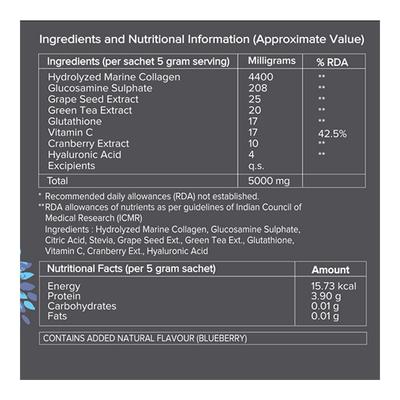 INJA Life Collagen Sachet - Blueberry Flavour (Pack of 30 x 5 gm) (N) - Hair & Skin