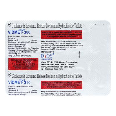VIDMET G 80mg Tablet 10's - Diabetes-Ant