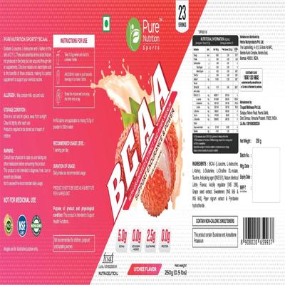 Pure Nutrition BCAA Powder - Lychee Flavor For Adult (Men) 250 gm - Bcaa Supplements