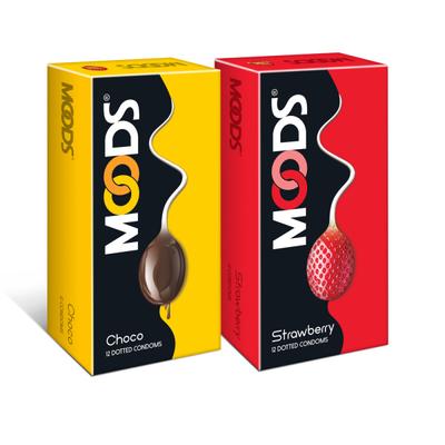 Moods Dotted Condoms Combo - Choco + Strawberry (Pack of 12's Each) - Plain/Flavoured Condoms