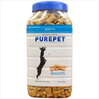 Purepet Milk Flavour, Real Chicken Biscuit,Dog Treats- Jar 455 gm - Petfood