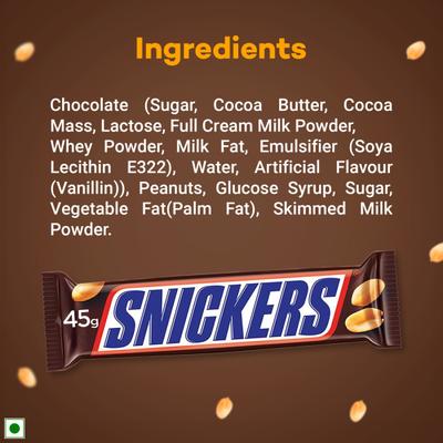 Snickers Peanut Chocolate Bar 45 gm - Nutritional Bars