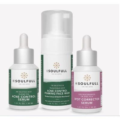 Be Soulfull Clear & Correct Kit (Acne Control Serum 30 ml + Acne Control Foaming Face Wash 100 ml + Spot Corrector Serum 30 ml) - Facial Kits