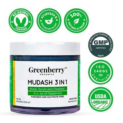 Greenberry Organics Mudash 3-in-1 Mask, Scrub & Cleanser 100 gm - Scrubs & Exfoliants