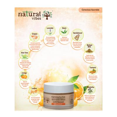 Natural Vibes Ayurvedic Vitamin C Brightening Face Mask 50 gm - Masks & Peels
