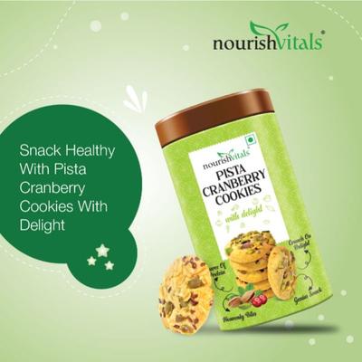 NourishVitals Pista Cranberry Cookies 120 gm - Nutritional Bars