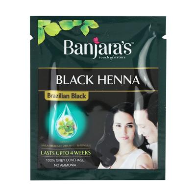 Banjaras Black Henna Hair Colour - Brazilian Black (Pack of 6 x 9 gm) - Henna