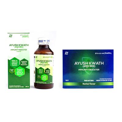 Zys-Co-Vir Ayush Kwath Immunity Booster Liquid 100 ml + Tablet (10 x 10's) Combo Pack - Menthol Flavour - Vitamin C