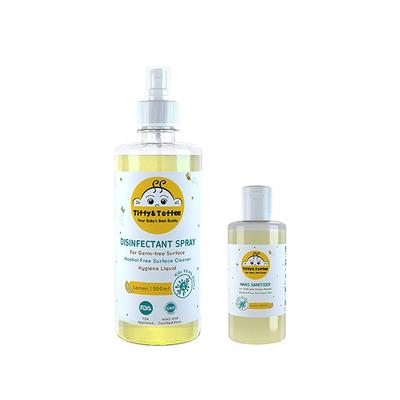 Tiffy & Toffee Non-Alcoholic Disinfectant Spray - Lemon 500 ml + Non-Alcoholic Hand Sanitizer - Lemon 100 ml - Baby Skin Care