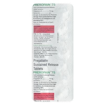 PREROPAIN 75 Tablet 10's - Neuropathic Pain-Dru